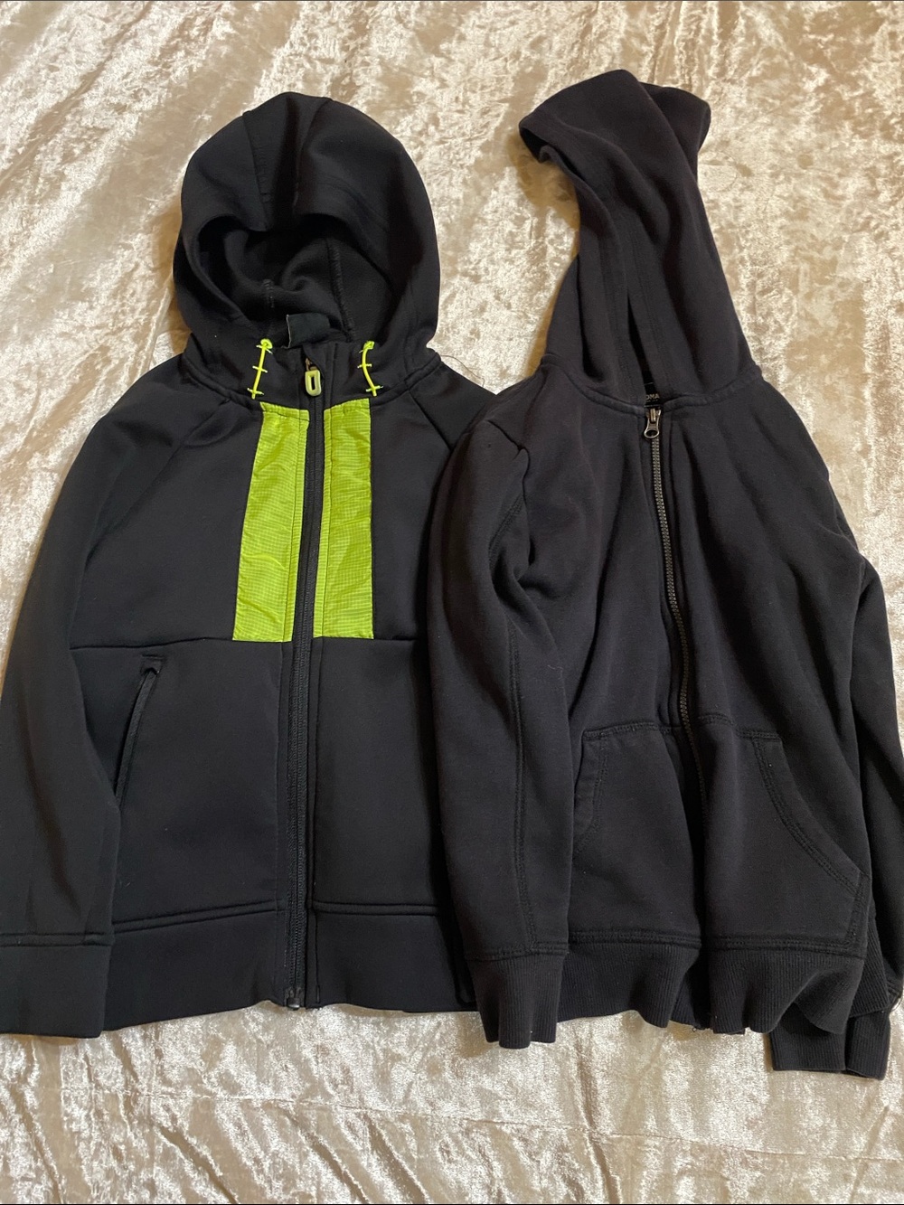 Russell Athletic Black Hoodie Jacket with Lime Accent - Kids Zip-Up
